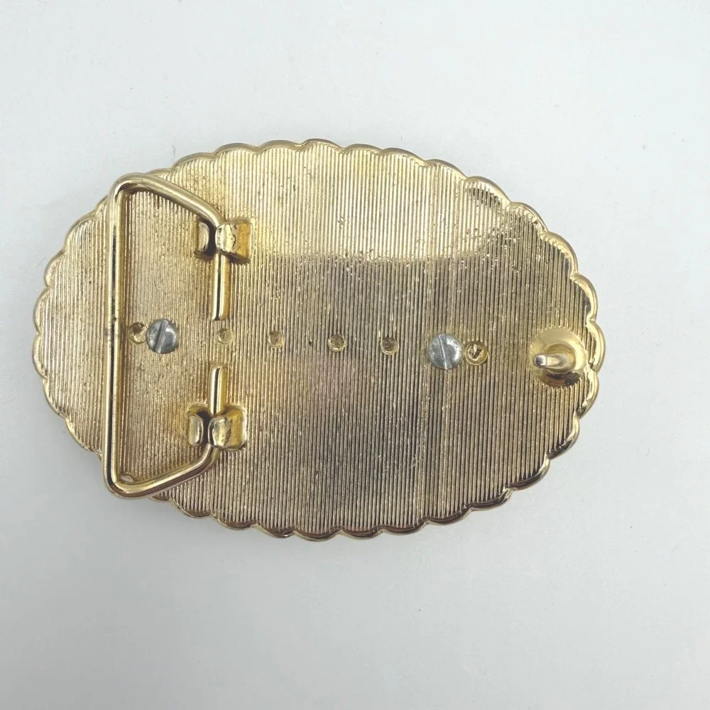 Vintage 3in Shriner Belt Buckle Mens Gold Flecks Black Fraternal‎ Western Bronze